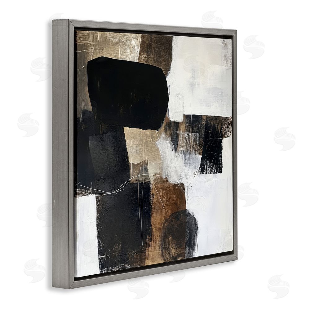 Petal Prints Design Earthly Hues Abstract Design Gray Floating Frame Canvas Wall Art Print
