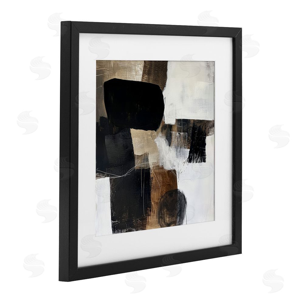Petal Prints Design Earthly Hues Abstract Design Black Framed Print Under Glass with White Mat Wall Art