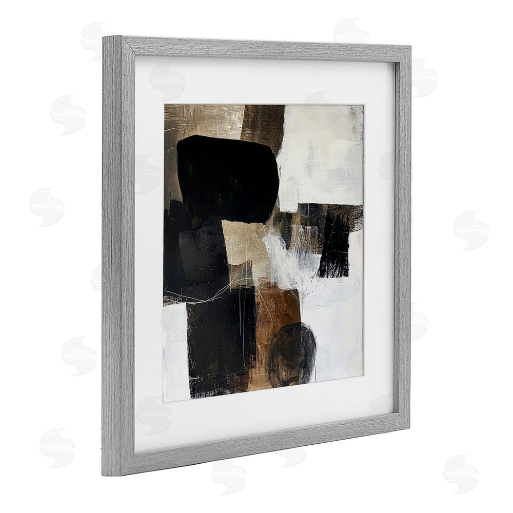 Petal Prints Design Earthly Hues Abstract Design Gray Framed Print Under Glass with White Mat Wall Art