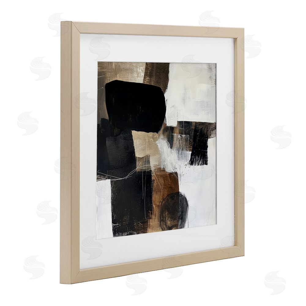 Petal Prints Design Earthly Hues Abstract Design Birch Framed Print Under Glass with White Mat Wall Art
