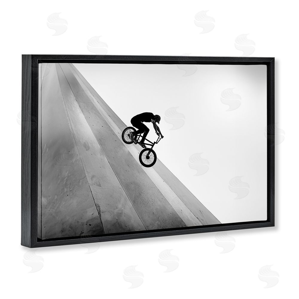 Sisi and Seb Black and White Biker Black Floating Frame Canvas Wall Art Print