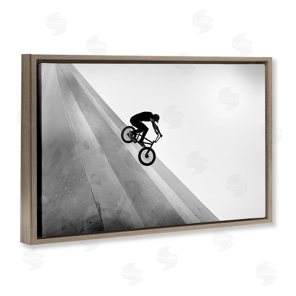 Sisi and Seb Black and White Biker Brown Floating Frame Canvas Wall Art Print