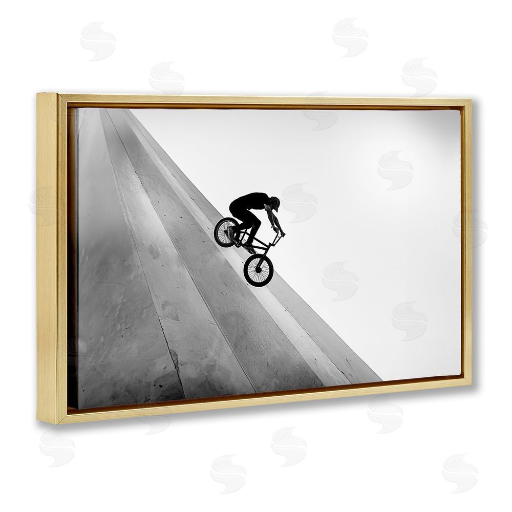 Sisi and Seb Black and White Biker Gold Floating Frame Canvas Wall Art Print