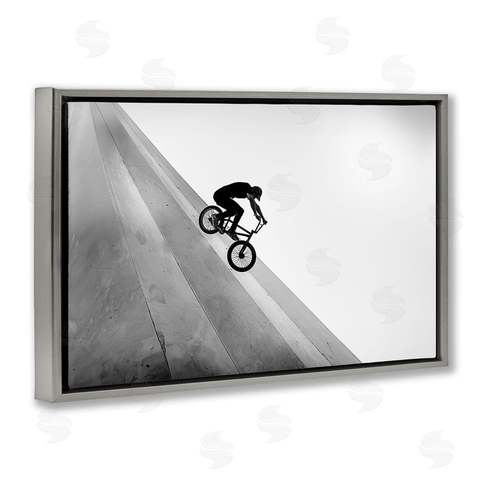 Sisi and Seb Black and White Biker Gray Floating Frame Canvas Wall Art Print