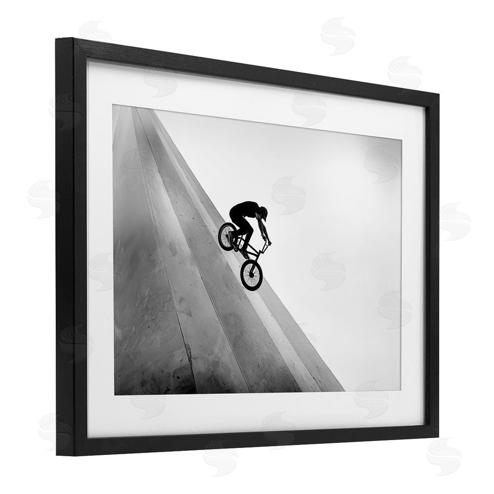 Sisi and Seb Black and White Biker Black Framed Print Under Glass with White Mat Wall Art