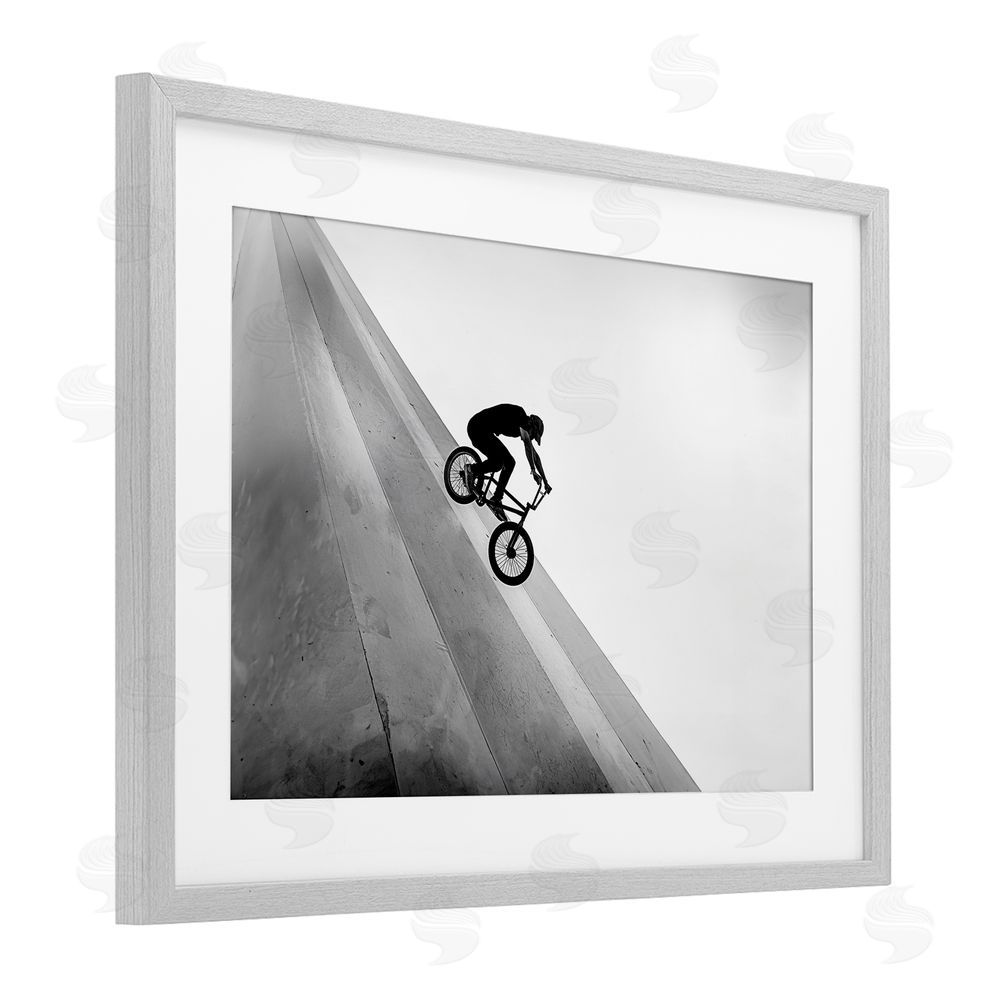 Sisi and Seb Black and White Biker Gray Framed Print Under Glass with White Mat Wall Art