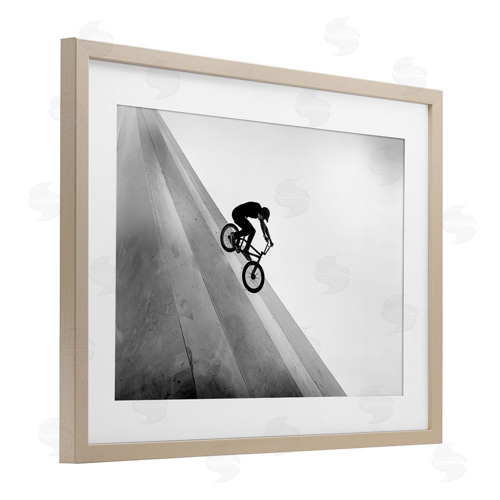 Sisi and Seb Black and White Biker Birch Framed Print Under Glass with White Mat Wall Art