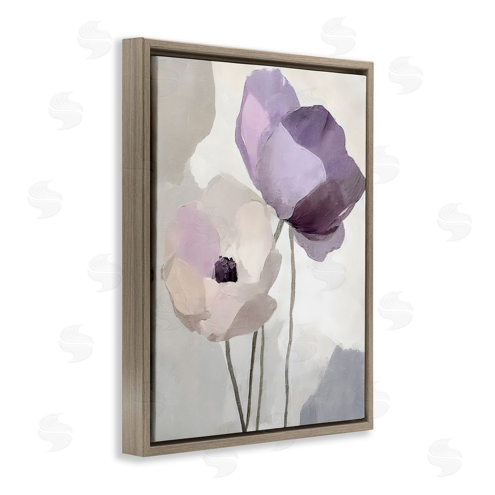 Riley B Lavender Haze Floral Pair Brown Floating Frame Canvas Wall Art Print