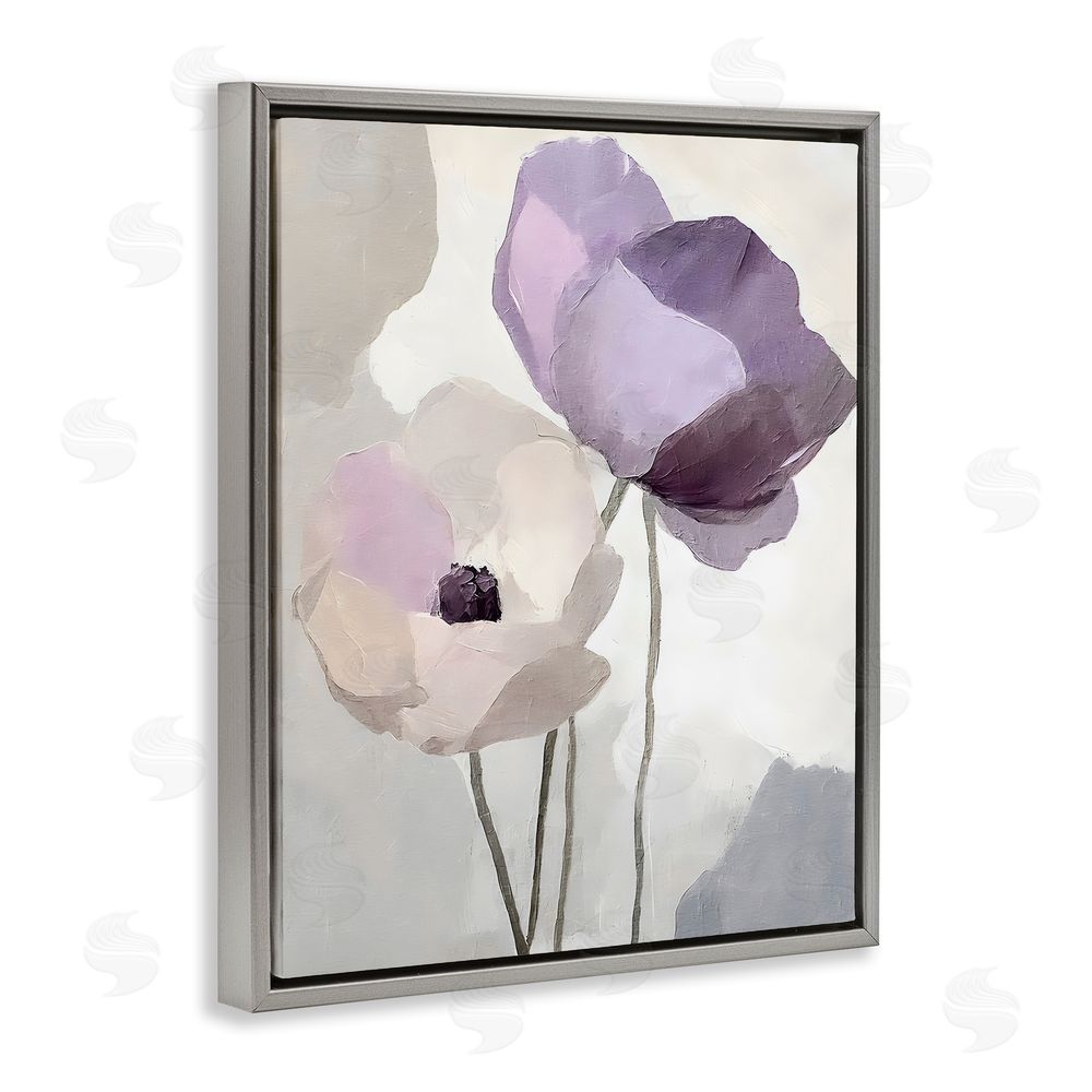 Riley B Lavender Haze Floral Pair Gray Floating Frame Canvas Wall Art Print
