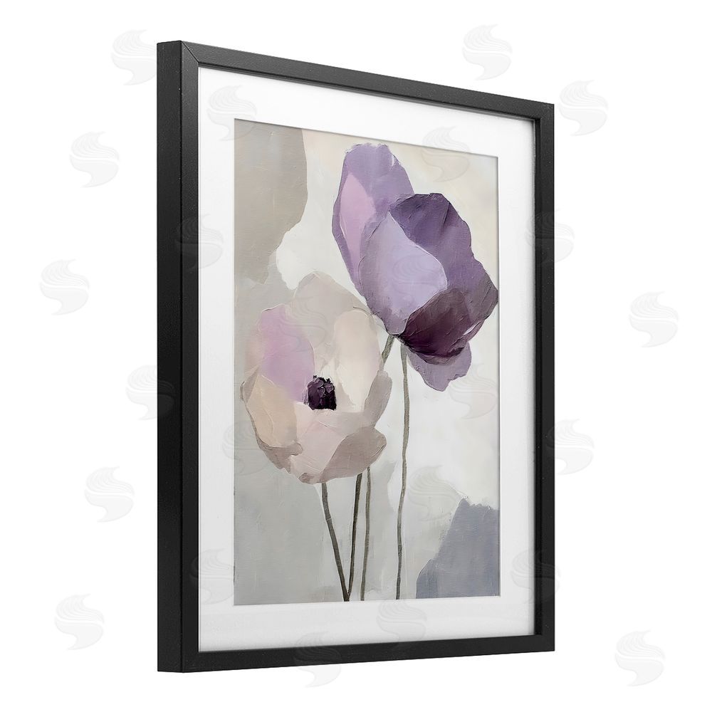 Riley B Lavender Haze Floral Pair Black Framed Print Under Glass with White Mat Wall Art