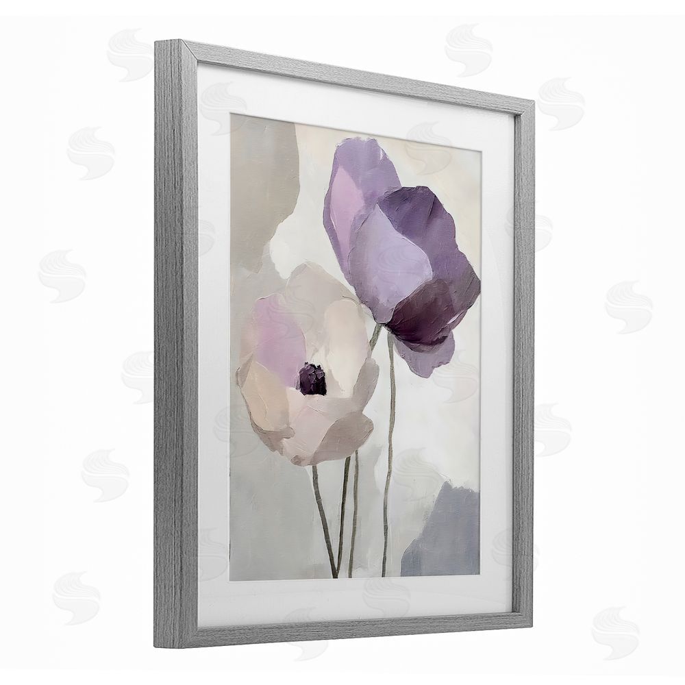 Riley B Lavender Haze Floral Pair Gray Framed Print Under Glass with White Mat Wall Art
