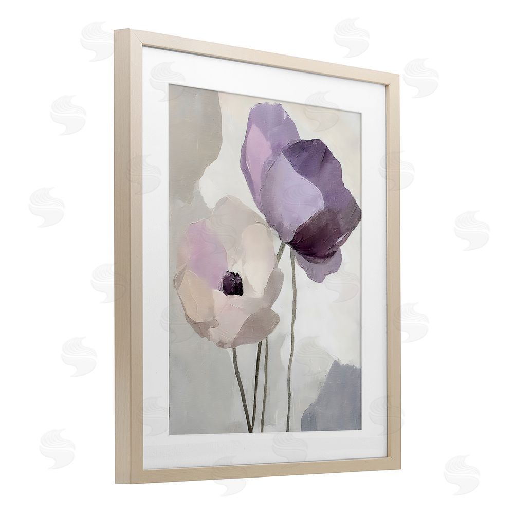 Riley B Lavender Haze Floral Pair Birch Framed Print Under Glass with White Mat Wall Art