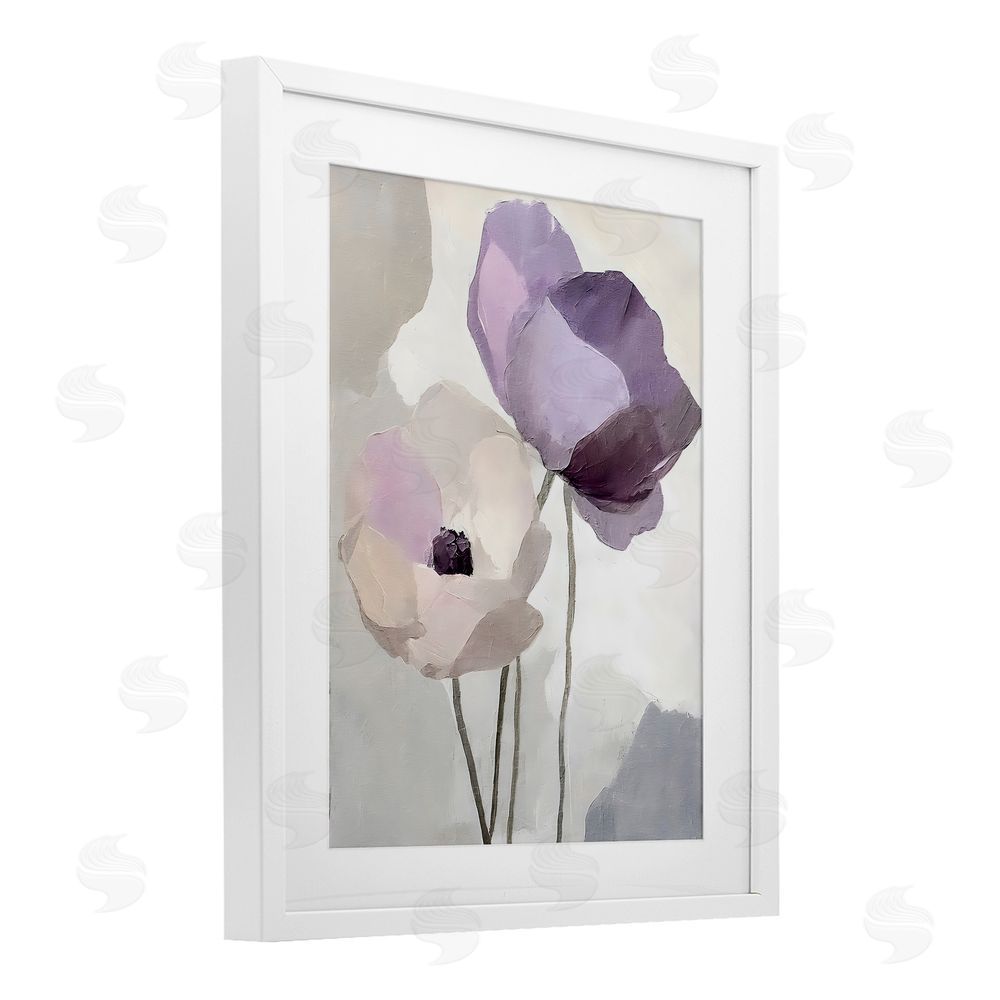 Riley B Lavender Haze Floral Pair White Framed Print Under Glass with Mat Wall Art