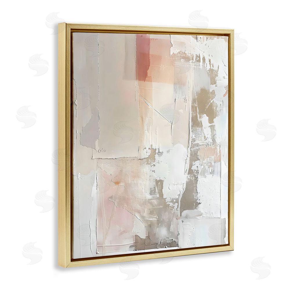 Riley B Brushed Abstract Subtle Tones Gold Floating Frame Canvas Wall Art Print