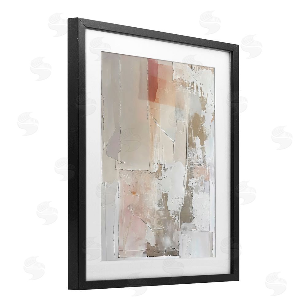 Riley B Brushed Abstract Subtle Tones Black Framed Print Under Glass with White Mat Wall Art