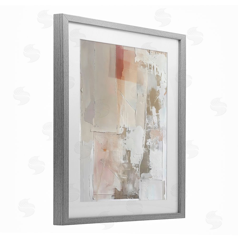 Riley B Brushed Abstract Subtle Tones Gray Framed Print Under Glass with White Mat Wall Art