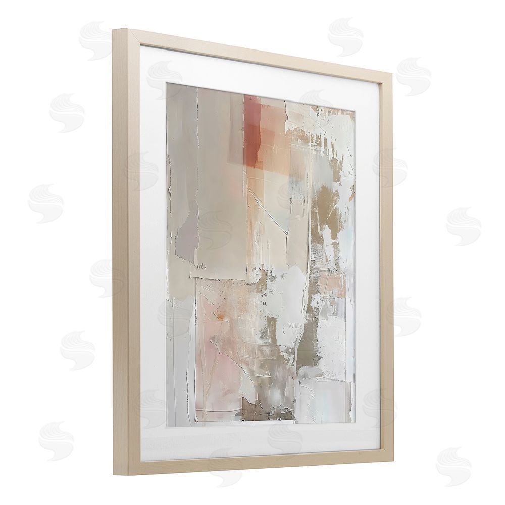 Riley B Brushed Abstract Subtle Tones Birch Framed Print Under Glass with White Mat Wall Art