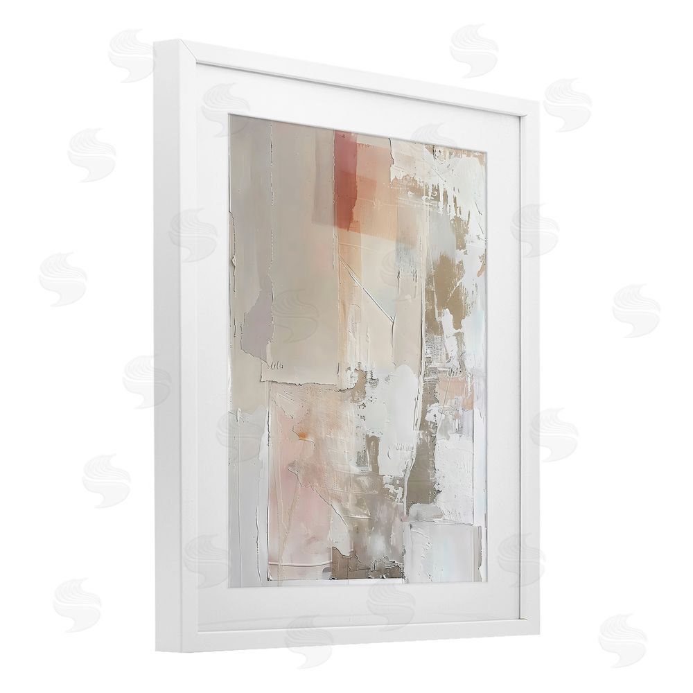 Riley B Brushed Abstract Subtle Tones White Framed Print Under Glass with Mat Wall Art