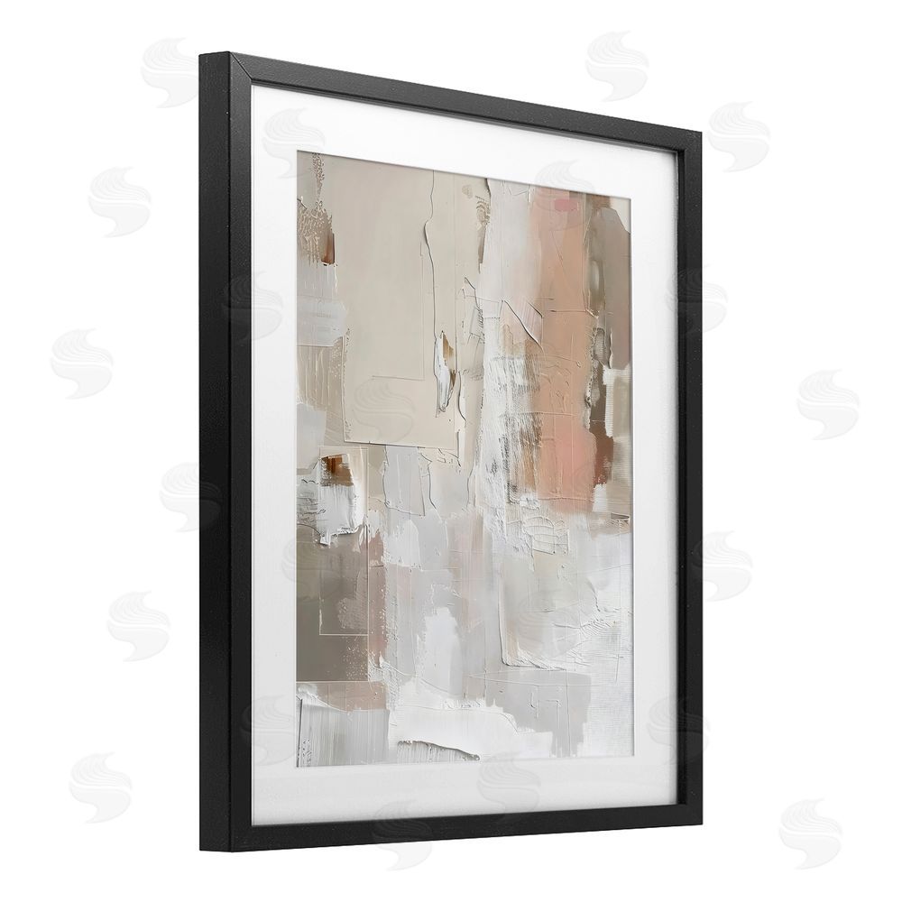 Riley B Blush & Neutrals Abstract Black Framed Print Under Glass with White Mat Wall Art