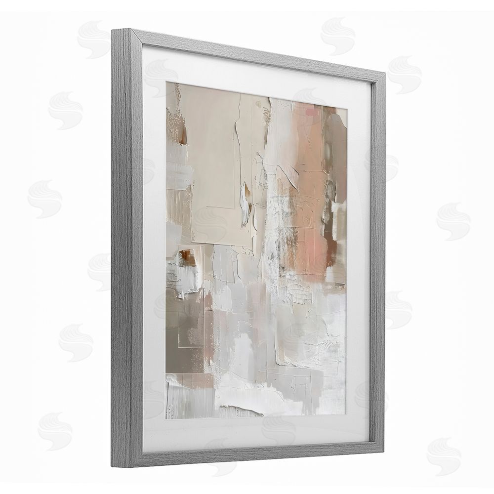 Riley B Blush & Neutrals Abstract Gray Framed Print Under Glass with White Mat Wall Art