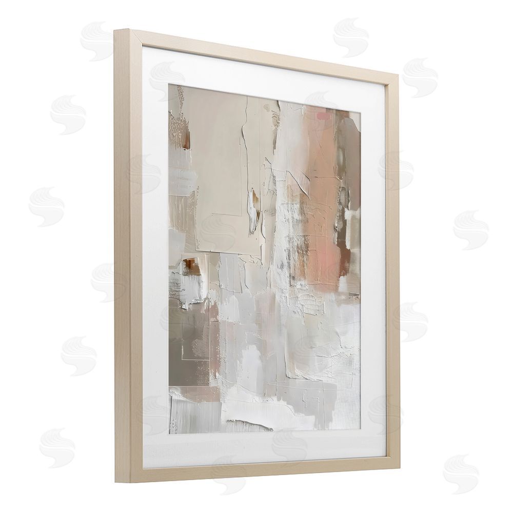 Riley B Blush & Neutrals Abstract Birch Framed Print Under Glass with White Mat Wall Art