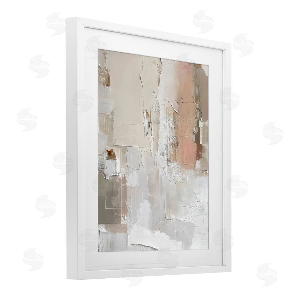 Riley B Blush & Neutrals Abstract White Framed Print Under Glass with Mat Wall Art