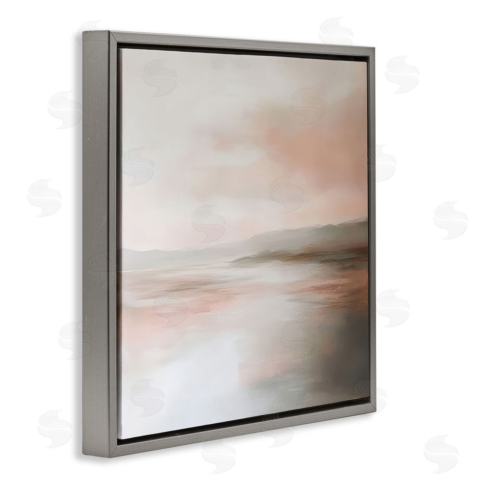 Petal Prints Design Muted Landscape Abstract Coast Gray Floating Frame Canvas Wall Art Print