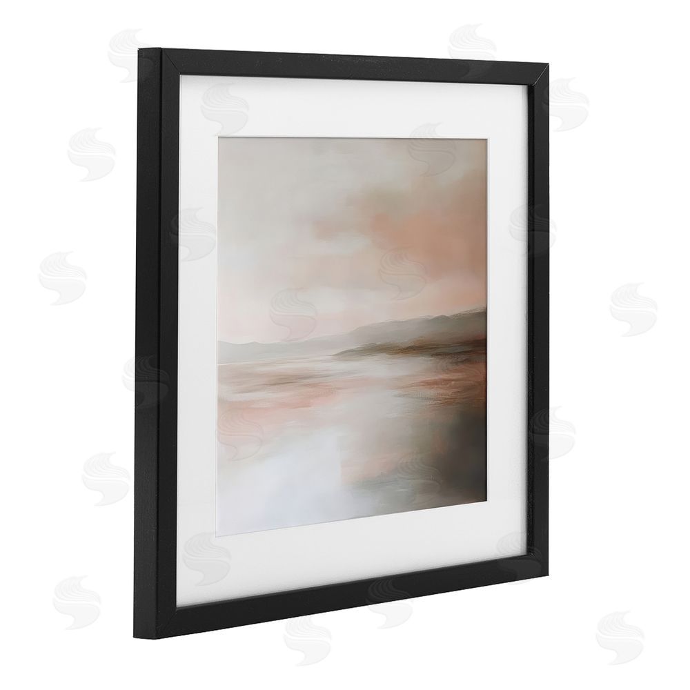 Petal Prints Design Muted Landscape Abstract Coast Black Framed Print Under Glass with White Mat Wall Art