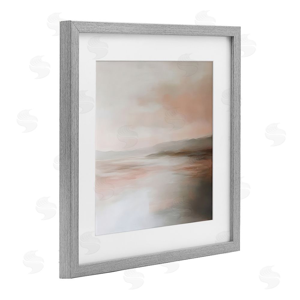 Petal Prints Design Muted Landscape Abstract Coast Gray Framed Print Under Glass with White Mat Wall Art