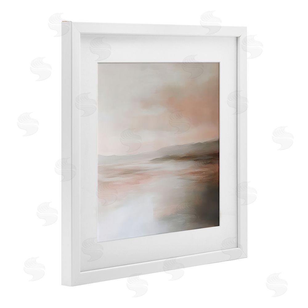 Petal Prints Design Muted Landscape Abstract Coast White Framed Print Under Glass with Mat Wall Art