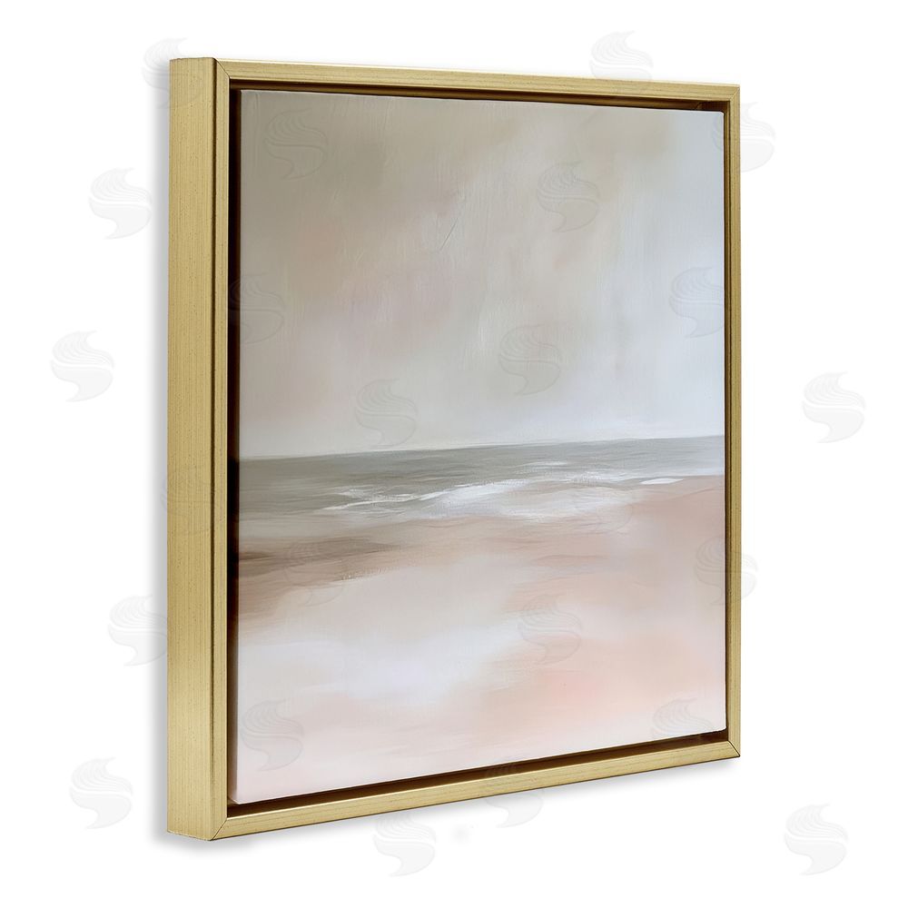 Petal Prints Design Muted Landscape Soft Coast Gold Floating Frame Canvas Wall Art Print