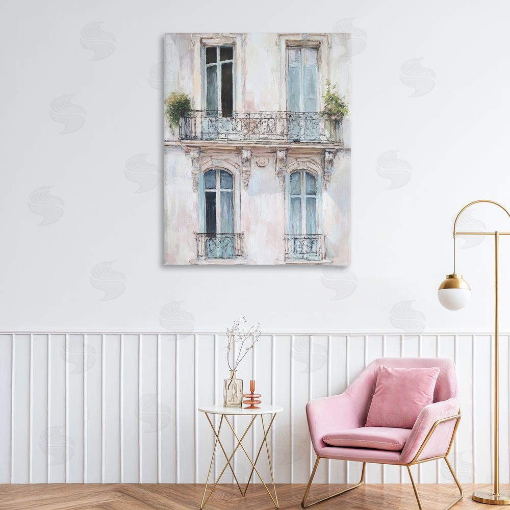 Petal Prints Design Blue Windows on City Buildings Canvas Art on Wall