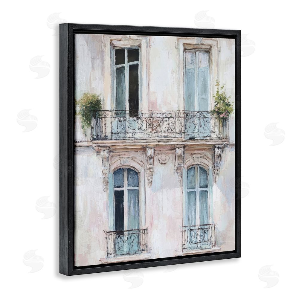 Petal Prints Design Blue Windows on City Buildings Black Floating Frame Canvas Wall Art Print