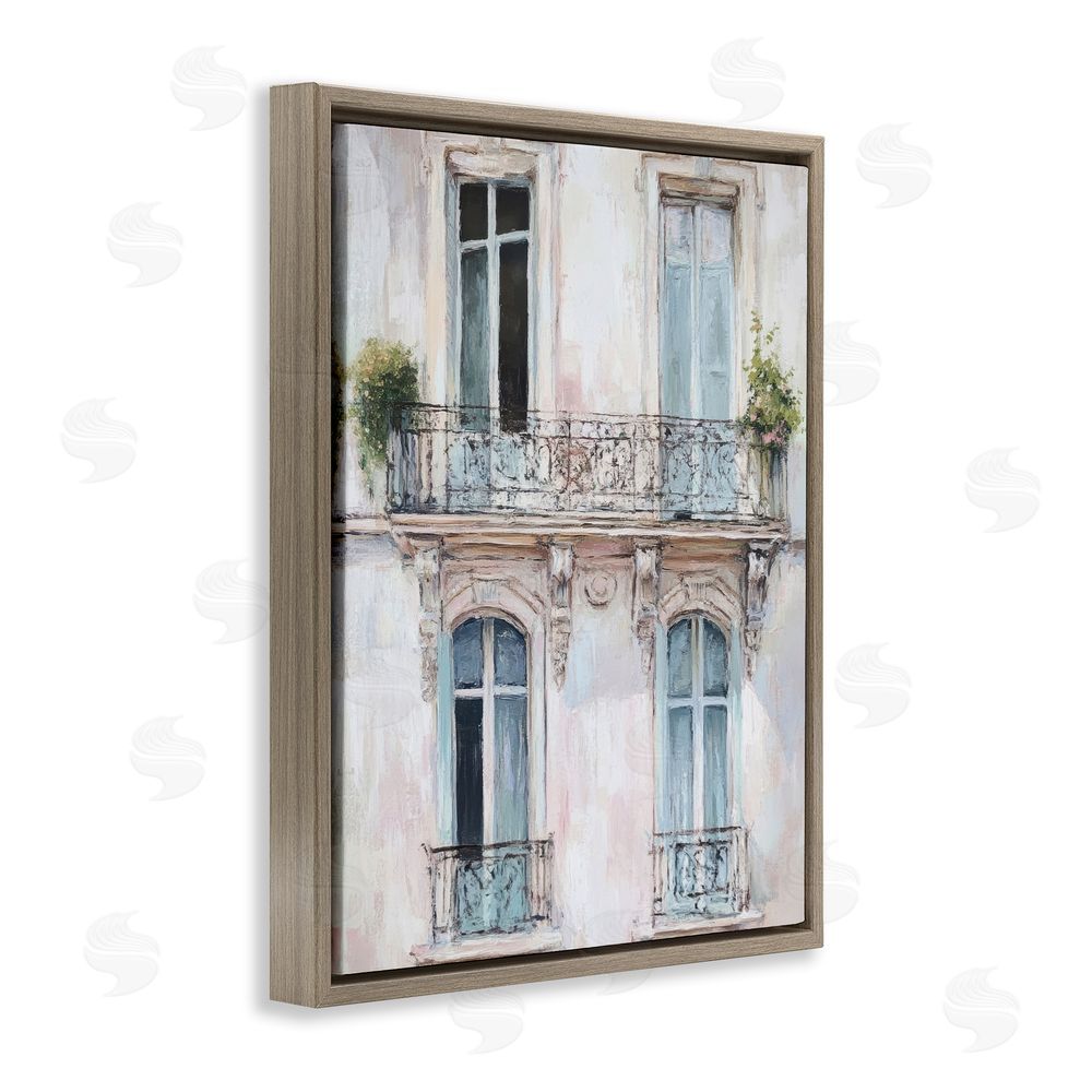 Petal Prints Design Blue Windows on City Buildings Brown Floating Frame Canvas Wall Art Print
