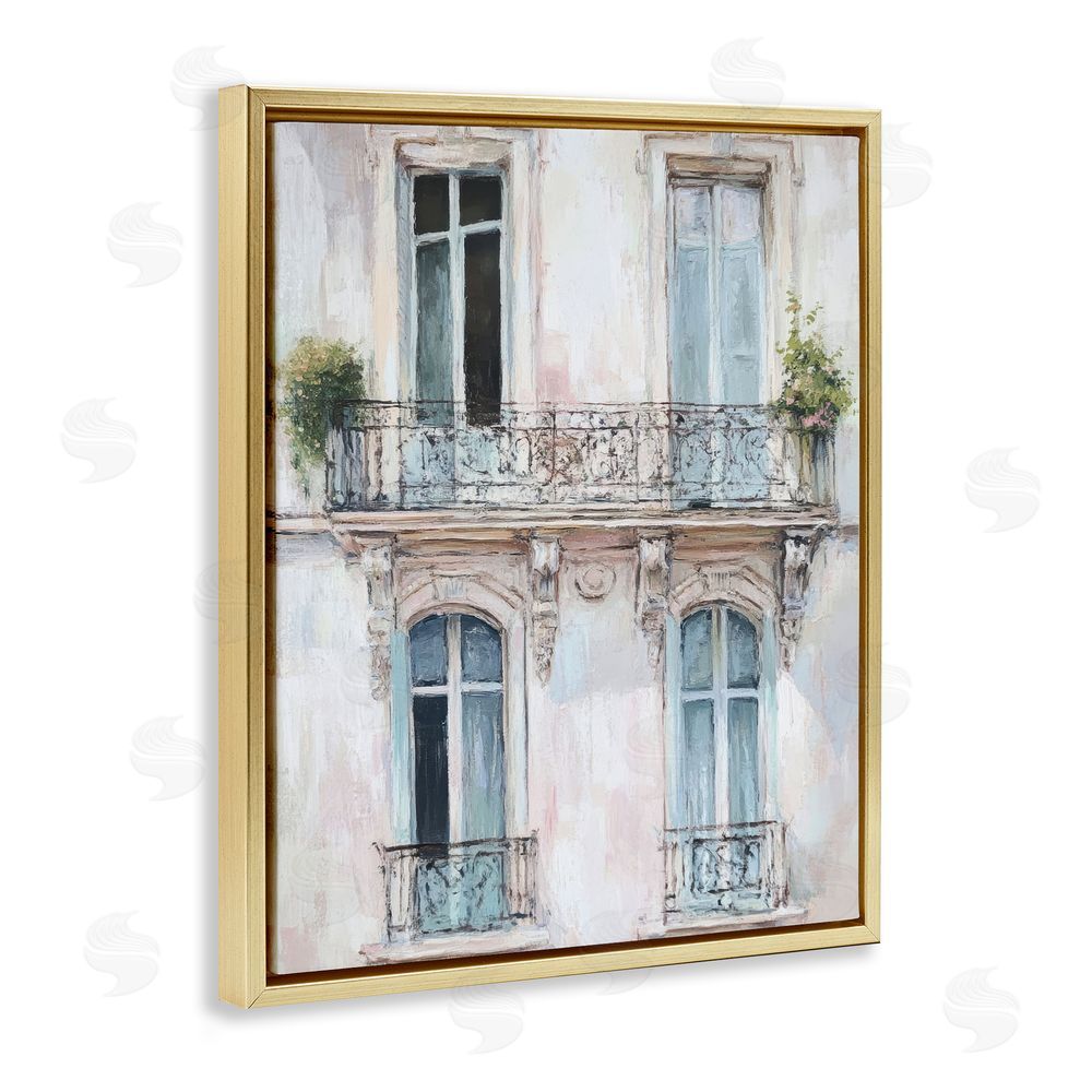 Petal Prints Design Blue Windows on City Buildings Gold Floating Frame Canvas Wall Art Print