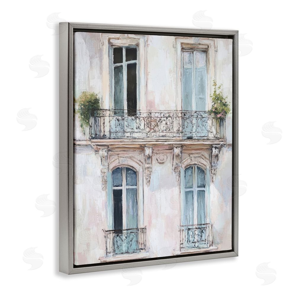 Petal Prints Design Blue Windows on City Buildings Gray Floating Frame Canvas Wall Art Print