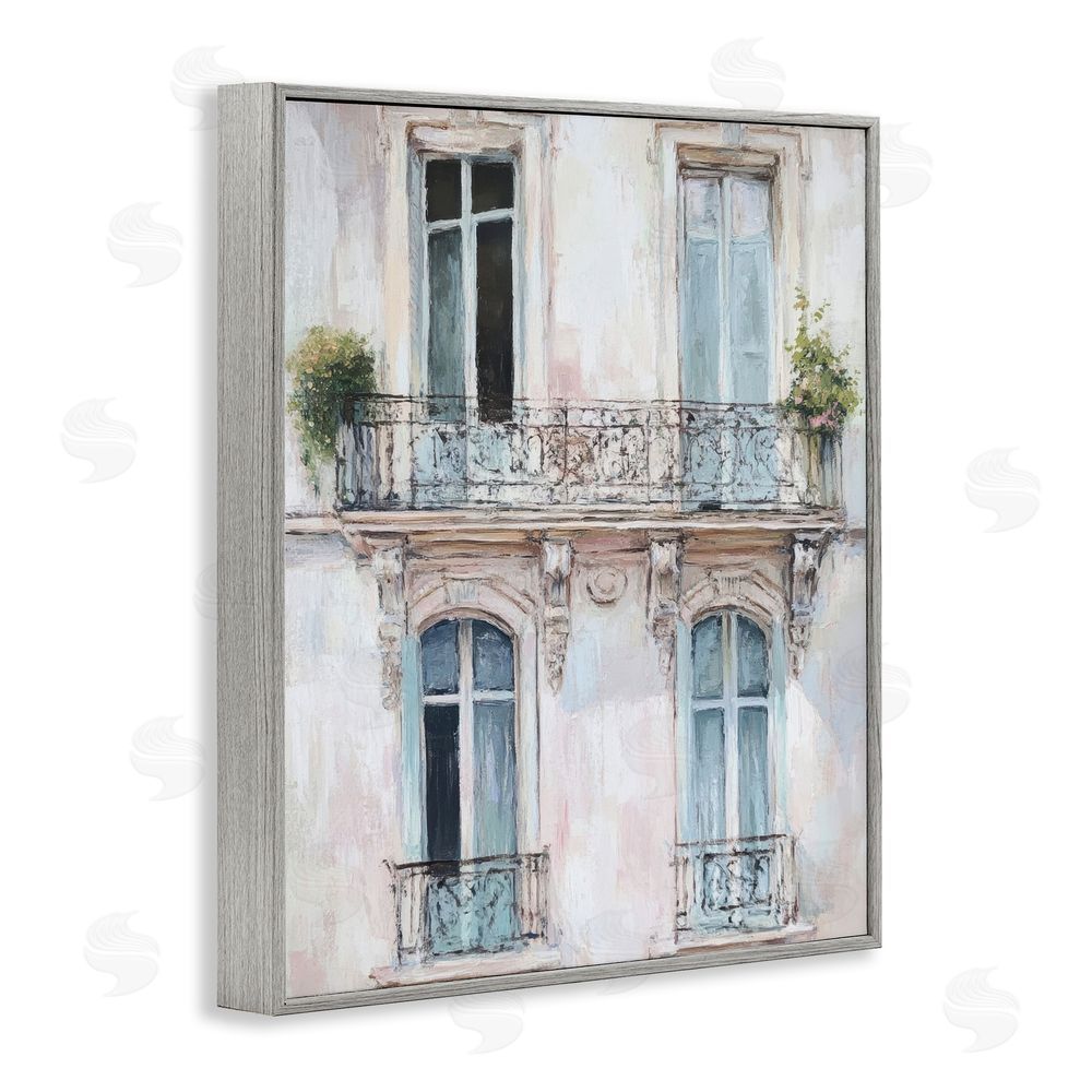 Petal Prints Design Blue Windows on City Buildings Gray Framed Giclee Wall Art Print