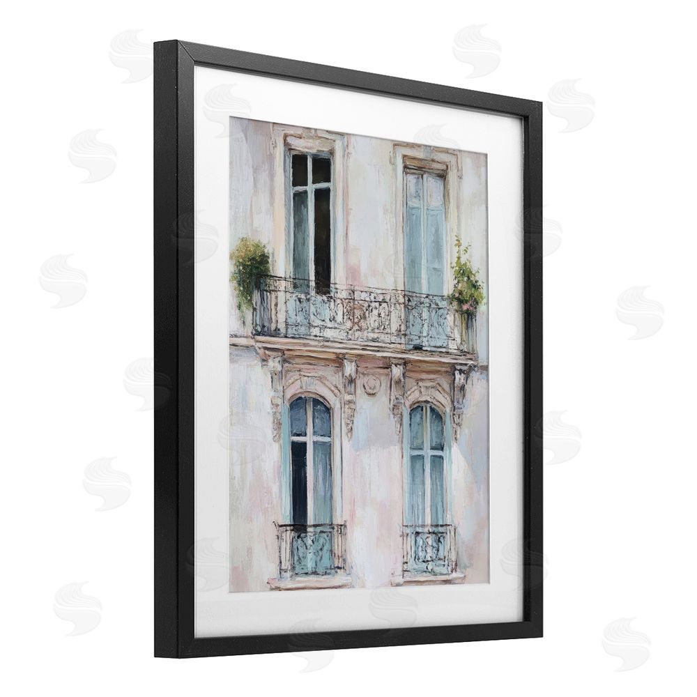 Petal Prints Design Blue Windows on City Buildings Black Framed Print Under Glass with White Mat Wall Art