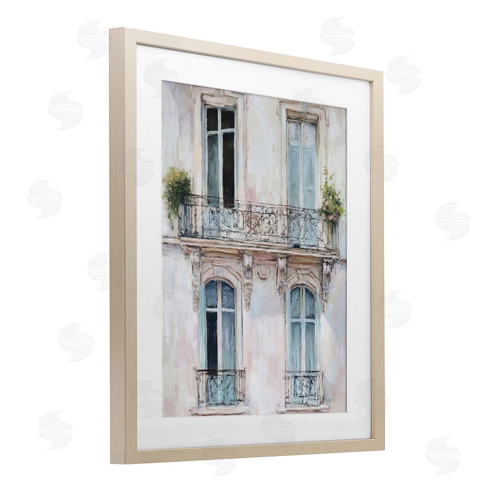 Petal Prints Design Blue Windows on City Buildings Birch Framed Print Under Glass with White Mat Wall Art