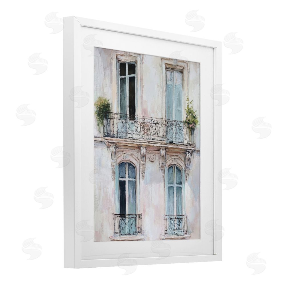 Petal Prints Design Blue Windows on City Buildings White Framed Print Under Glass with Mat Wall Art