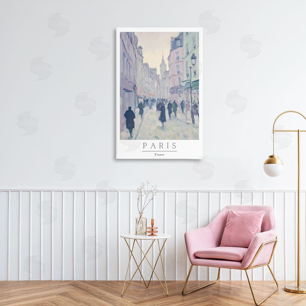 Petal Prints Design Vintage Blue Paris Streets Canvas Art on Wall