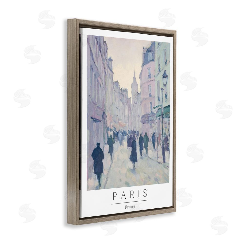 Petal Prints Design Vintage Blue Paris Streets Brown Floating Frame Canvas Wall Art Print