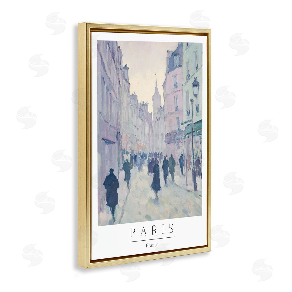 Petal Prints Design Vintage Blue Paris Streets Gold Floating Frame Canvas Wall Art Print