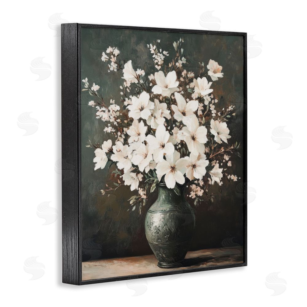 Petal Prints Design Traditional Elegant White Bouquet Black Framed Giclee Wall Art Print