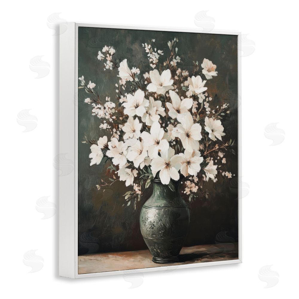 Petal Prints Design Traditional Elegant White Bouquet White Framed Giclee Wall Art Print