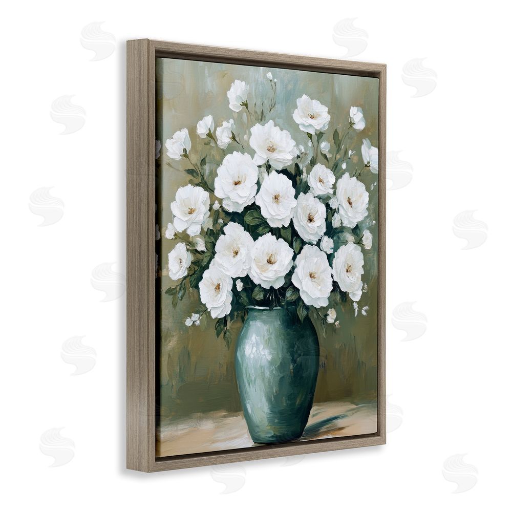 Petal Prints Design Ivory Bouquet Flower Blossoms Brown Floating Frame Canvas Wall Art Print