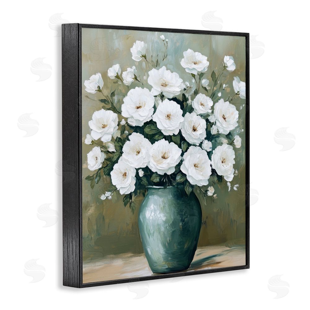 Petal Prints Design Ivory Bouquet Flower Blossoms Black Framed Giclee Wall Art Print