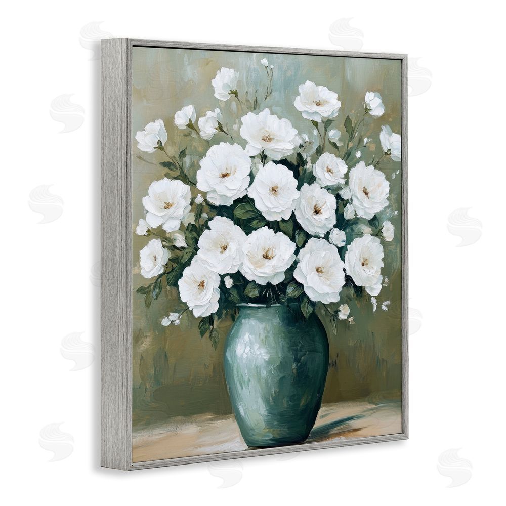 Petal Prints Design Ivory Bouquet Flower Blossoms Gray Framed Giclee Wall Art Print