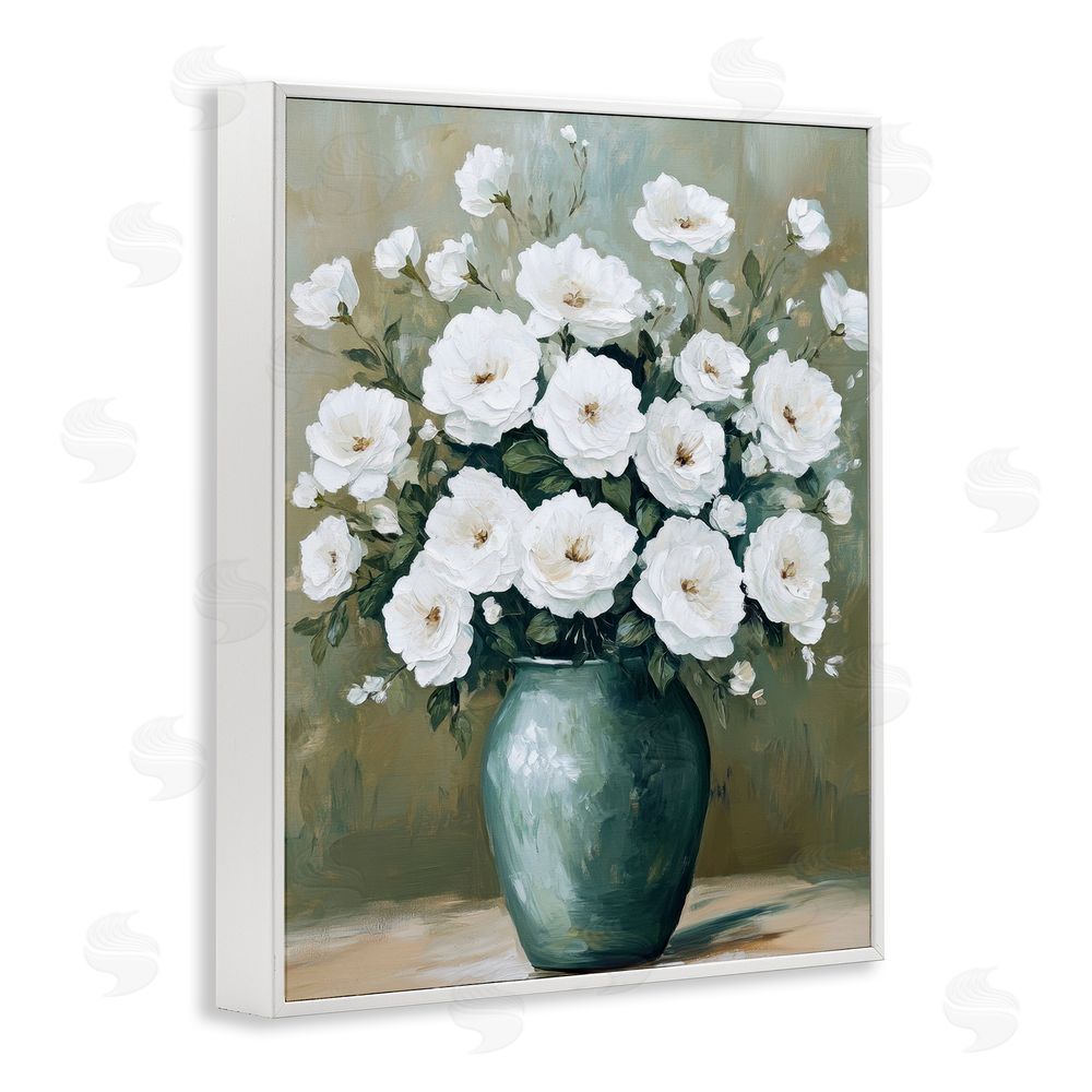 Petal Prints Design Ivory Bouquet Flower Blossoms White Framed Giclee Wall Art Print