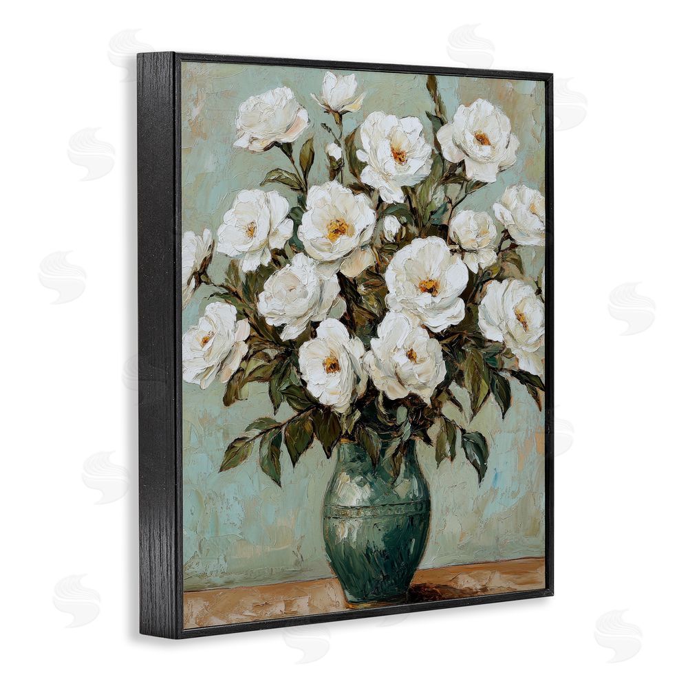 Petal Prints Design Traditional White Floral Arrangement Black Framed Giclee Wall Art Print